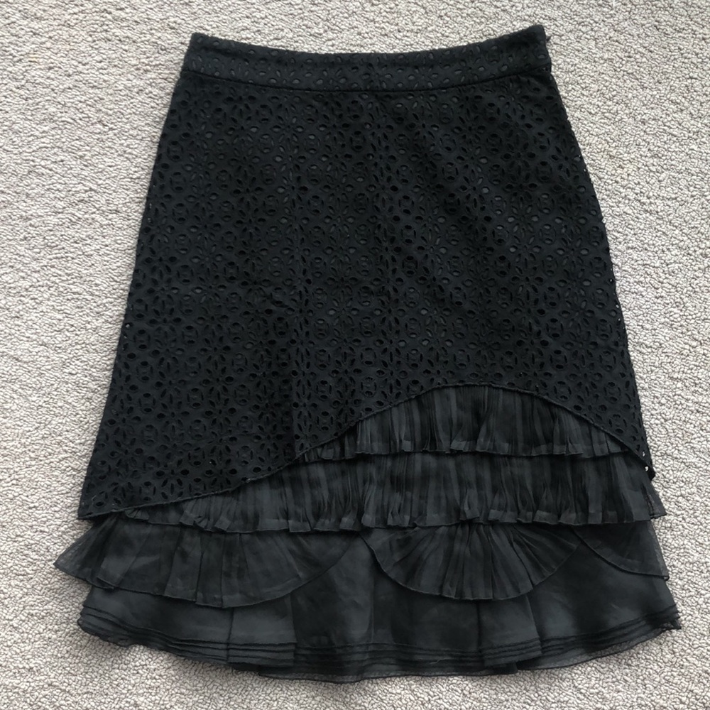 New Vintage Red Valentino Y2K asymmetric eyelet lace tiered ruffle organza skirt